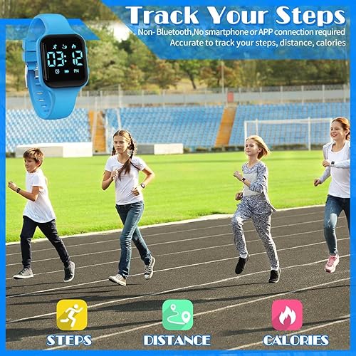 Miniatura 3 de Reloj deportivo simple para niños, contador de pasos digital, reloj deportivo impermeable, con podómetro, despertador, calendario para niños, niñas,