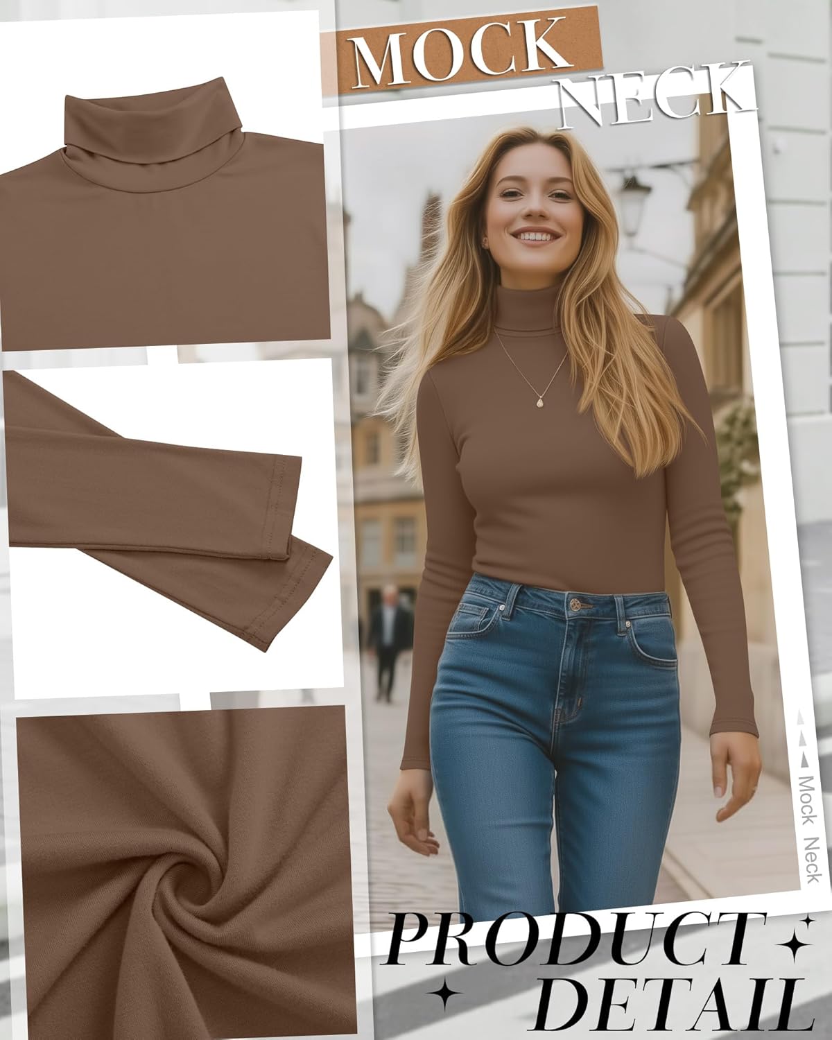 Huukeay 4 Packs Women's Turtleneck Tops Long Sleeve Shirts Mock Turtleneck Basic Tees Lightweight Slim Fit Casual Undershirt - Image 3