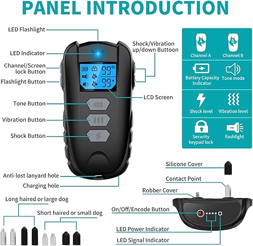 Miniatura 3 de Dog Training Collar with Remote, Waterproof Dog Collar with Beep Vibration Shock, Adjustable 0 to 99 Shock Vibration Levels Dog Training Set for