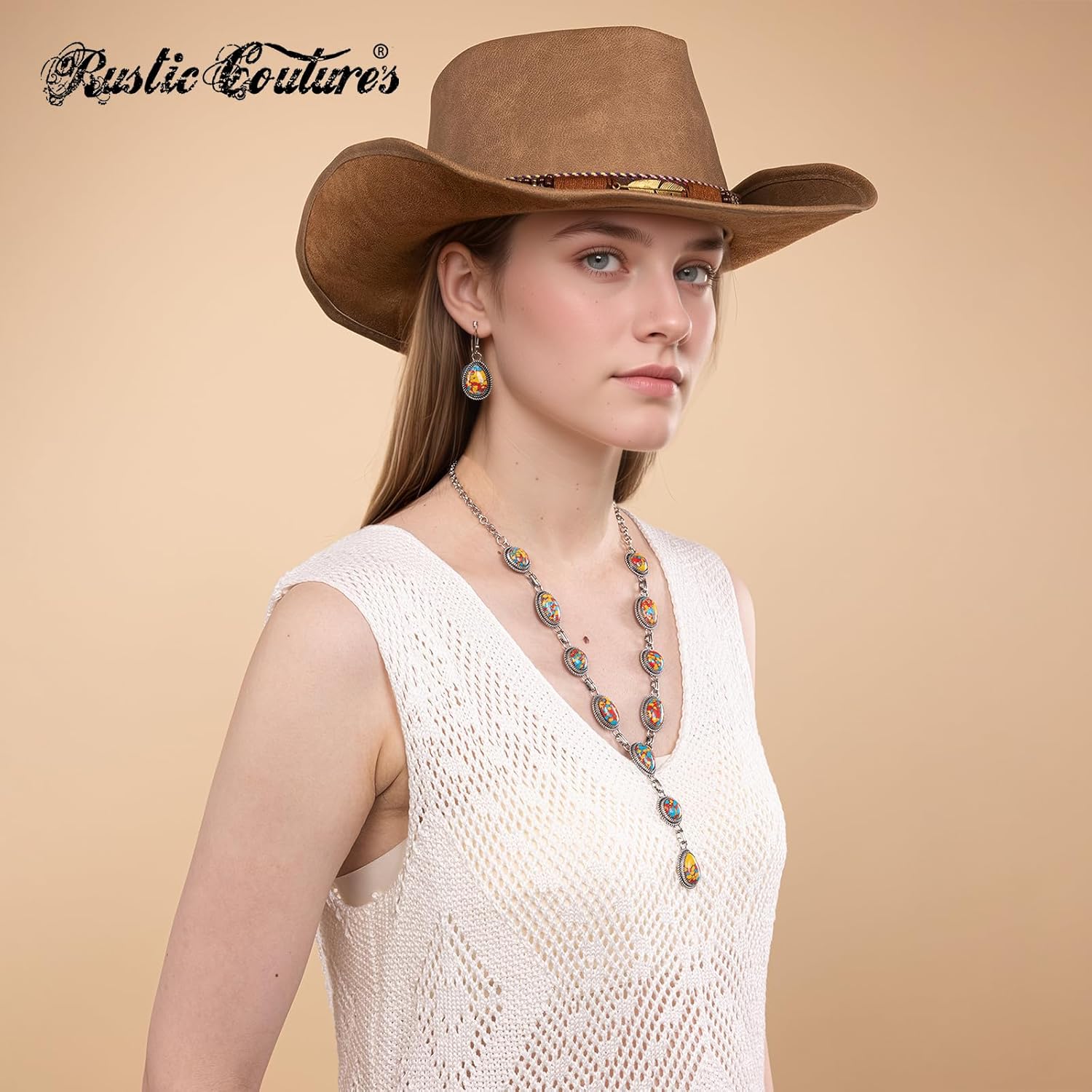 Rustic Couture's Western Necklace Earrings Jewelry Set for Women