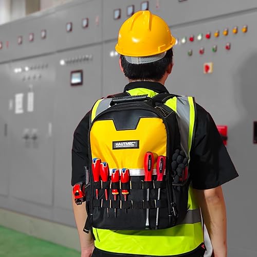 Miniatura 8 de HAUTMEC HTTBM25058 - Mochila de herramientas con compartimento para laptop, bolsa de herramientas Oxford 1680D resistente con base reforzada, 11