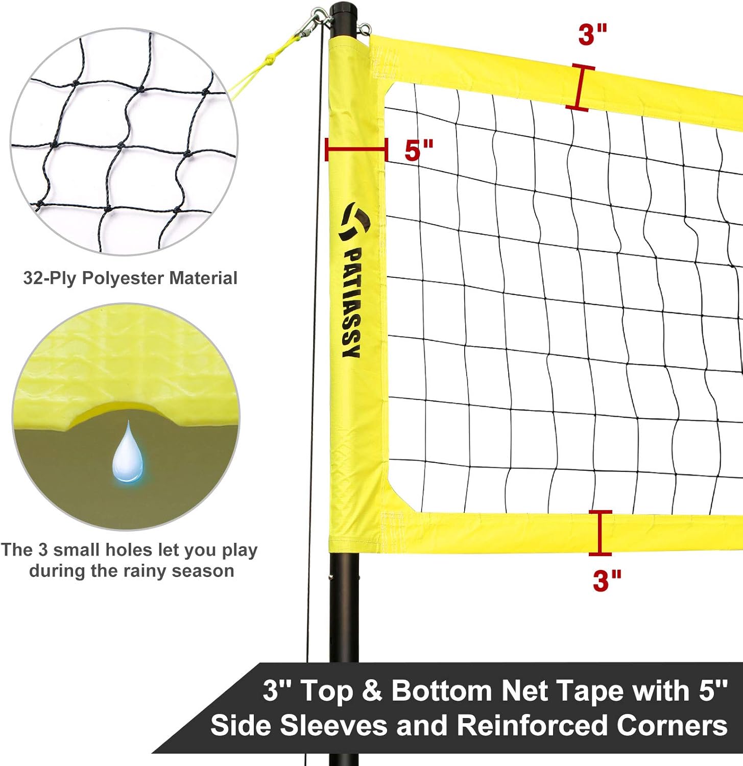 Patiassy Portable Outdoor Volleyball Net Set for Backyard Beach with Height Adjustable Poles, Winch System, Volleyball with Pump and Carrying Bag : Sports & Outdoors