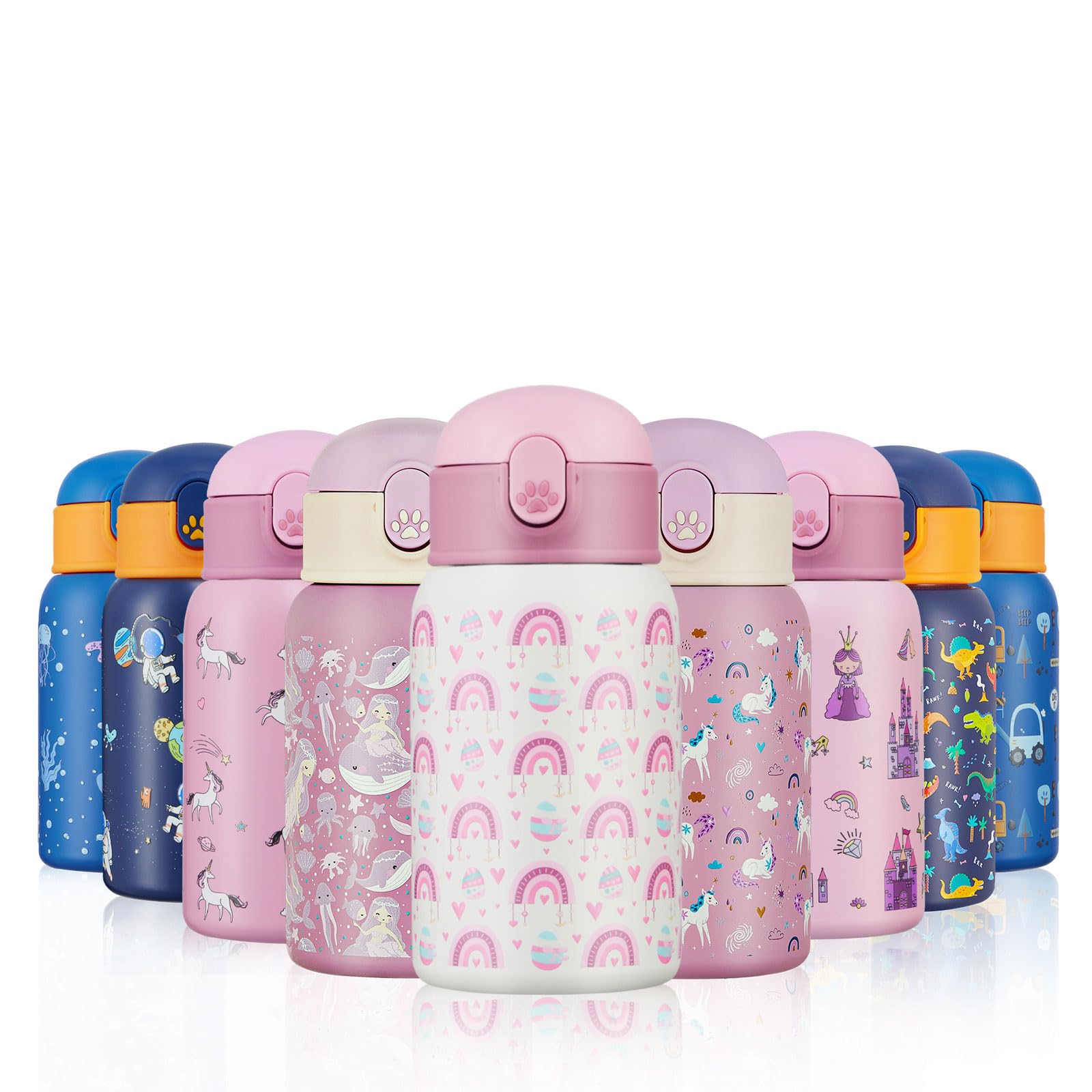 Bottiglia Termica Bambini 400ml Acciaio Inox Doppia Parete Borraccia con Cannuccia Senza BPA