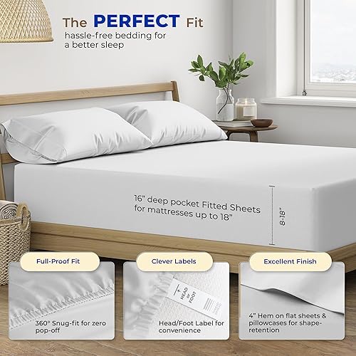 Miniatura 4 de THREAD SPREAD Juego de sábanas 100% de algodón egipcio tamaño King - 4 piezas de 600 hilos de algodón egipcio sábanas para cama tamaño King (Gris