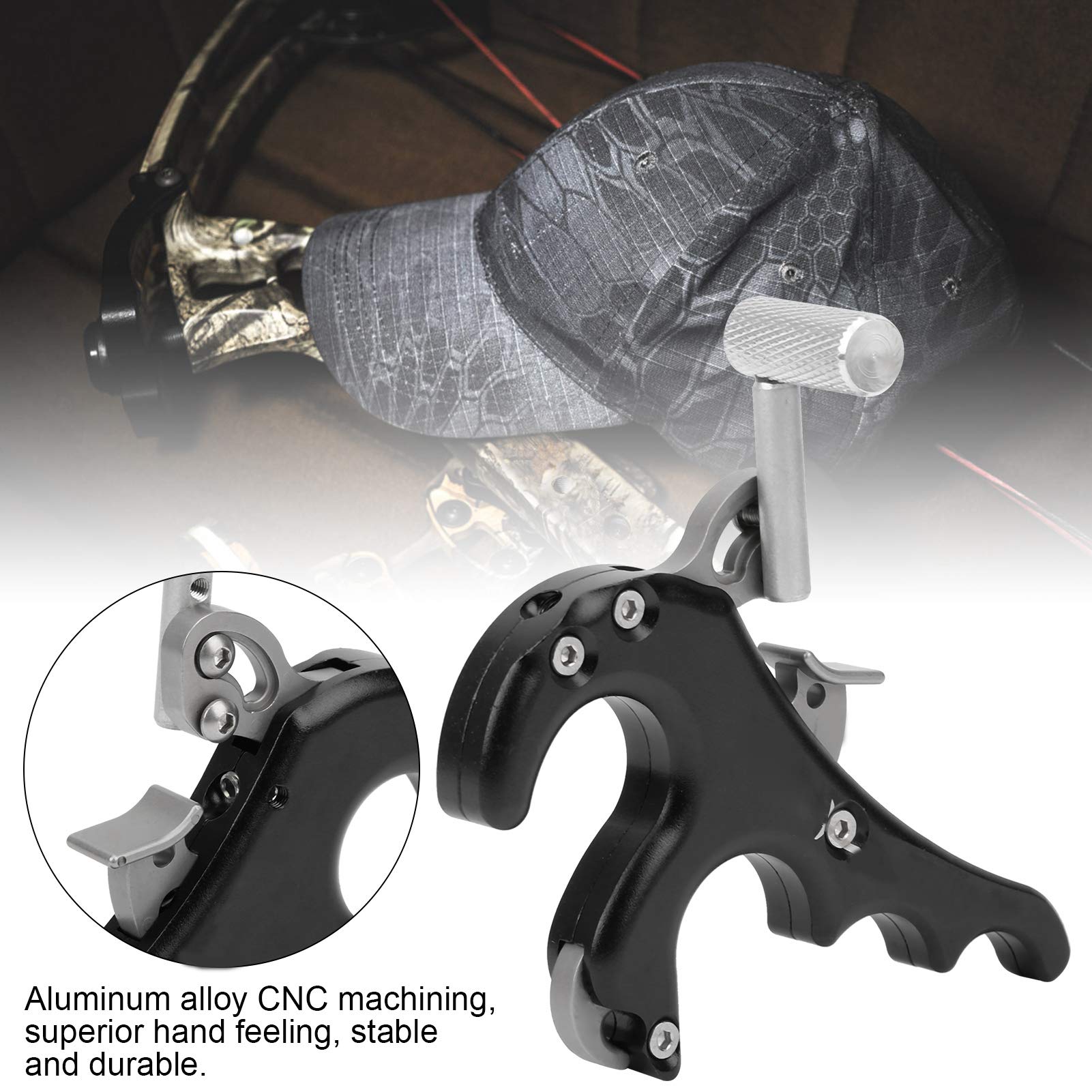 Ausili per Lo sgancio dell'Arco, in Lega di Alluminio con Impugnatura a Dita Regolabile in Acciaio Inox con Calibro per Il Pollice Accessori per Archi Compound con 2 Chiavi (Nero)