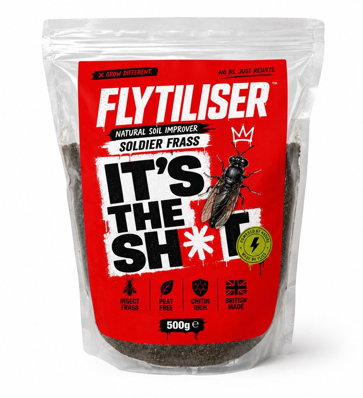 Flytiliser Soldier Frass 500g | Black Soldier Fly Soil Improver | Natural Plant Fertiliser for Gardens, Lawns, Pots, Beds & Borders | Peat Free, Chitin Rich, UK Made Soil Booster