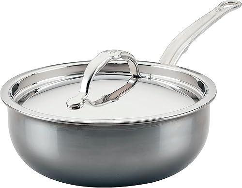 Hestan - Colección NanoBond - Sartén de acero inoxidable de titanio con tapa, compatible con placa de inducción, 2 cuartos de galón