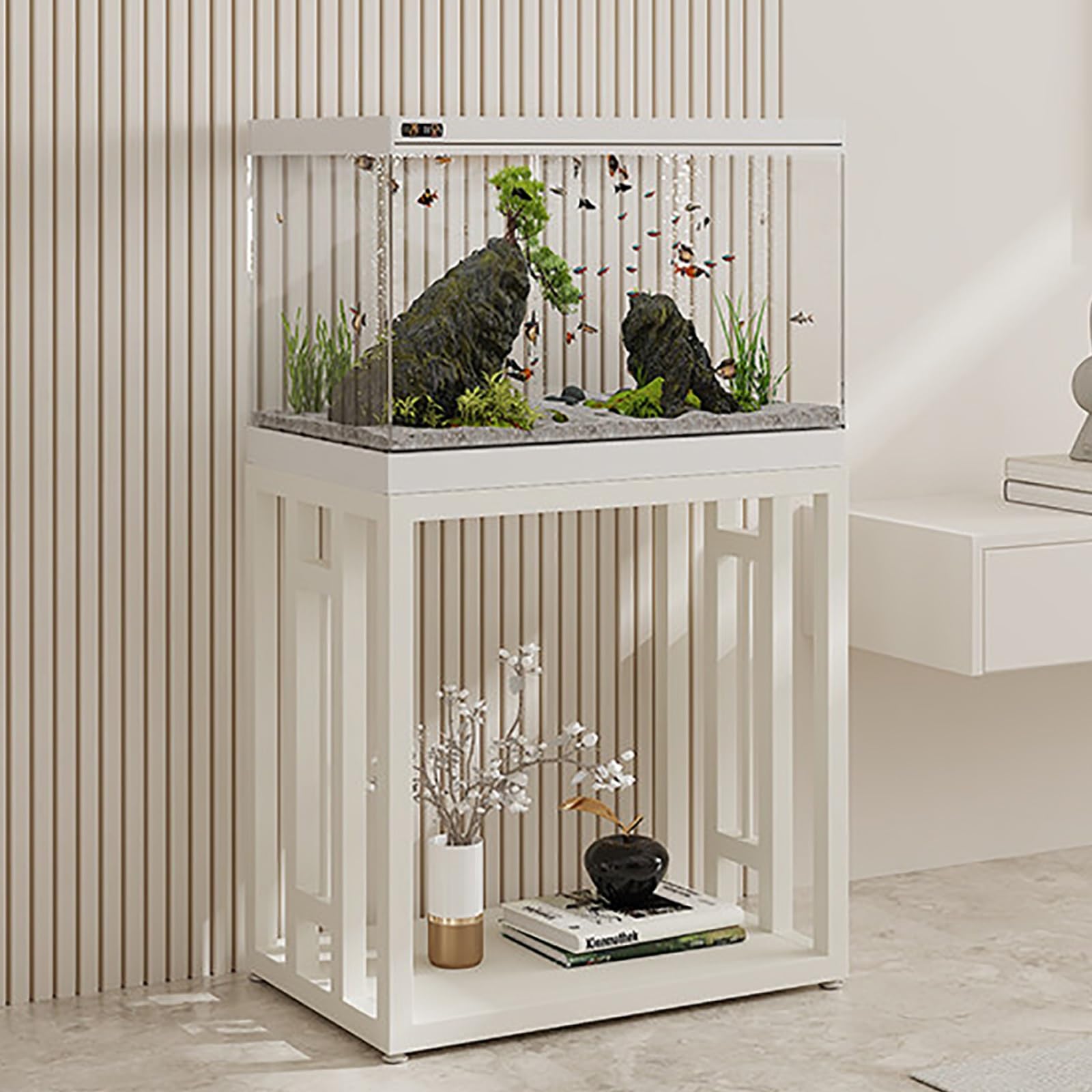 Stojak do akwarium z 2-poziomowymi półkami do przechowywania, wytrzymały stojak terrarium do użytku domowego i biurowego
