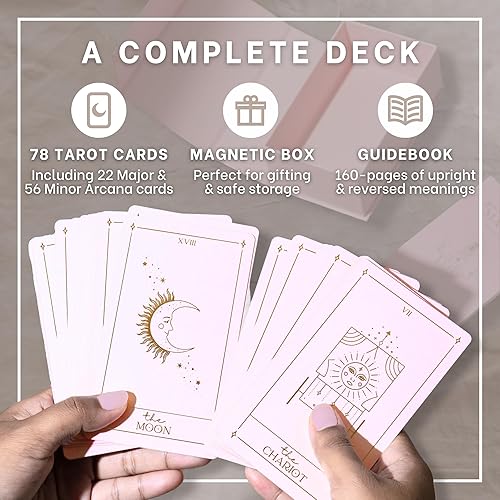 Miniatura 3 de Soleia Baraja de cartas de tarot originales con libro guía y caja, 78 cartas de tarot de lámina dorada para principiantes y expertos  Baraja de