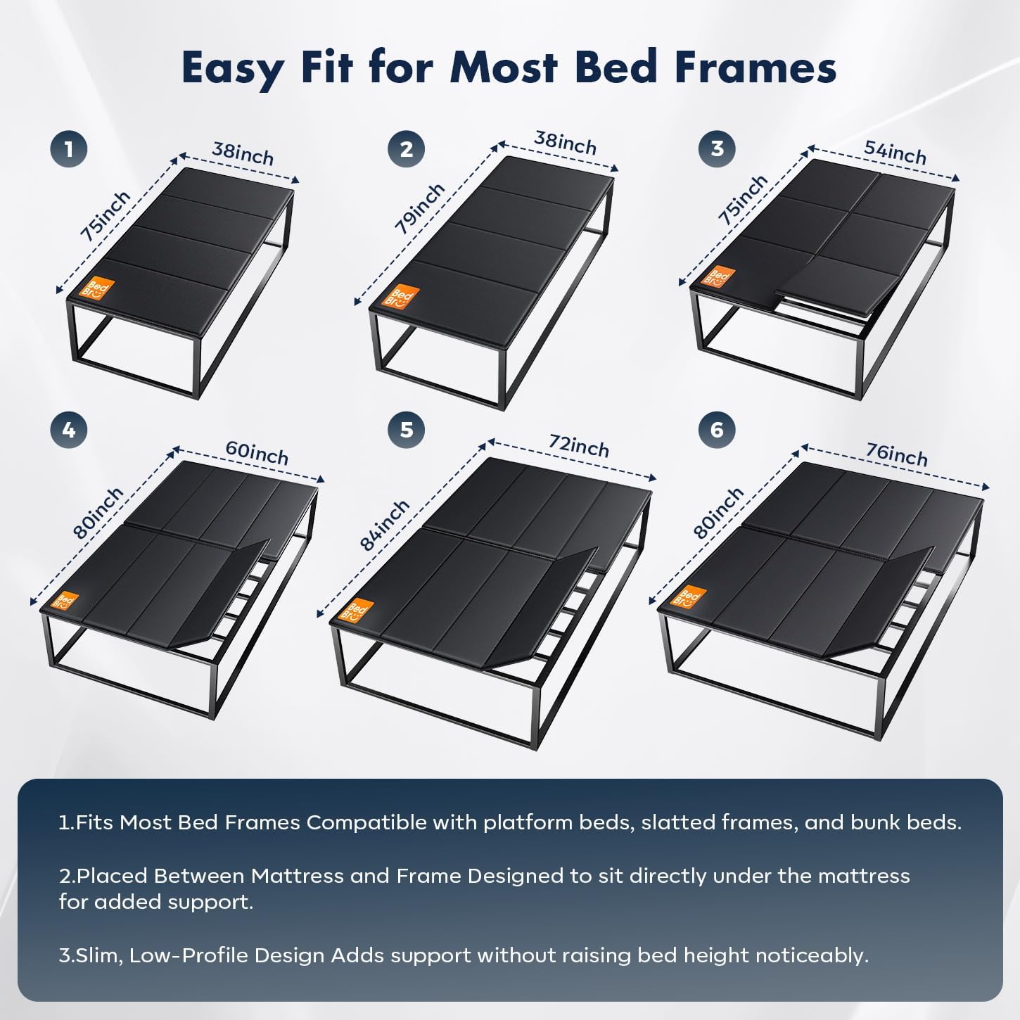 Full Bunkie Board 10mm (54" x 75") – Black Under Mattress Support, Anti-Sag & Noise-Free, Breathable Low Profile Bed Board for Metal Frame, Platform & Slatted Beds