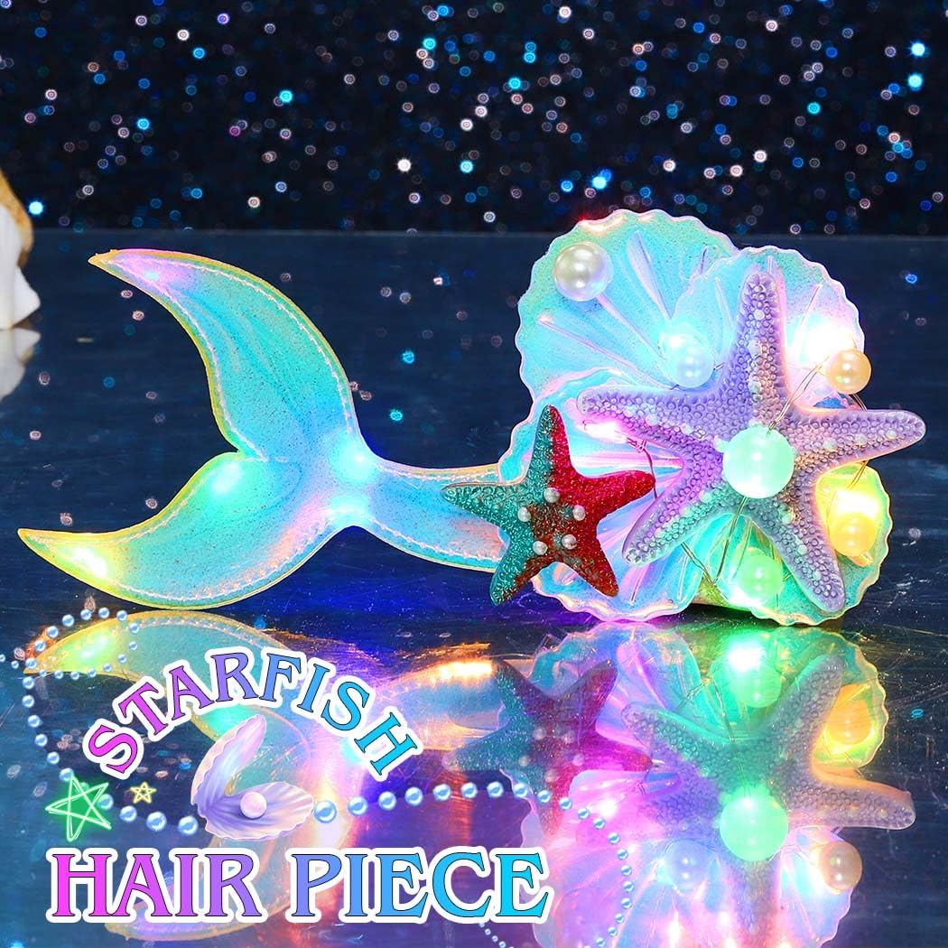 JAKAWIN Light Up Starfish Hair Clips LED Mermaid Costume Hair Barrette Seashell Ocean Glowing Hair Accessories for Women - Image 7