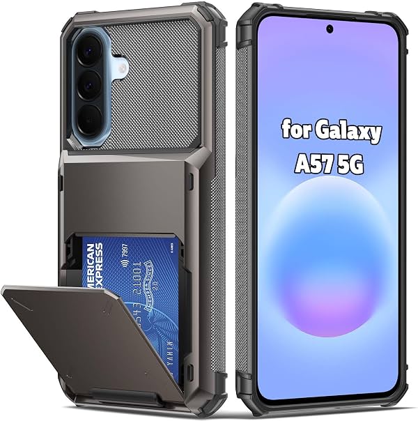 Funda tipo cartera para Samsung A57 5G con espacio para 5 tarjetas para Galaxy A57 | funda de tapa con compartimento oculto para tarjetas, para hombres y mujeres, a prueba de golpes, doble capa, carcasa dura protectora, Gris Metálico