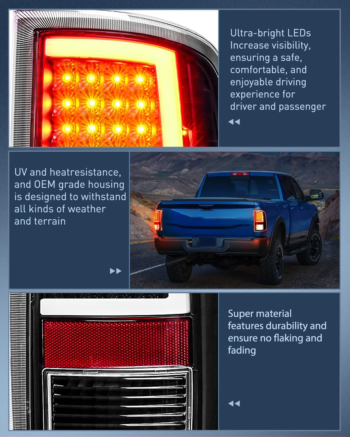 Nilight Taillight Assembly Compatible with 2009 2010 2011 2012 2013 2014 2015 2016 2017 2018 Dodge Ram 1500 2010-2018 Ram 2500 3500 Incandescent Type Upgrade LED Tube Tail Lights Rear Brake Lamps