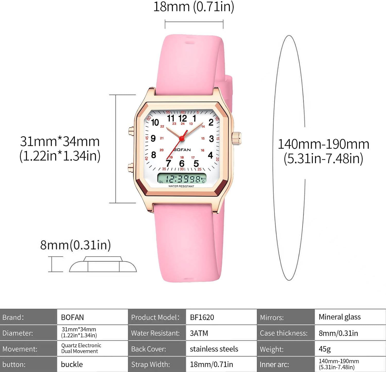 BOFAN Dual Display Nurse Watch for Nurses, Medical Professionals, Students, Women, Men - 24 Hour with Second Hand, Date, Alarm Clock, Stopwatch, Soft Comfortable Silicone Band, Waterproof - Image 4