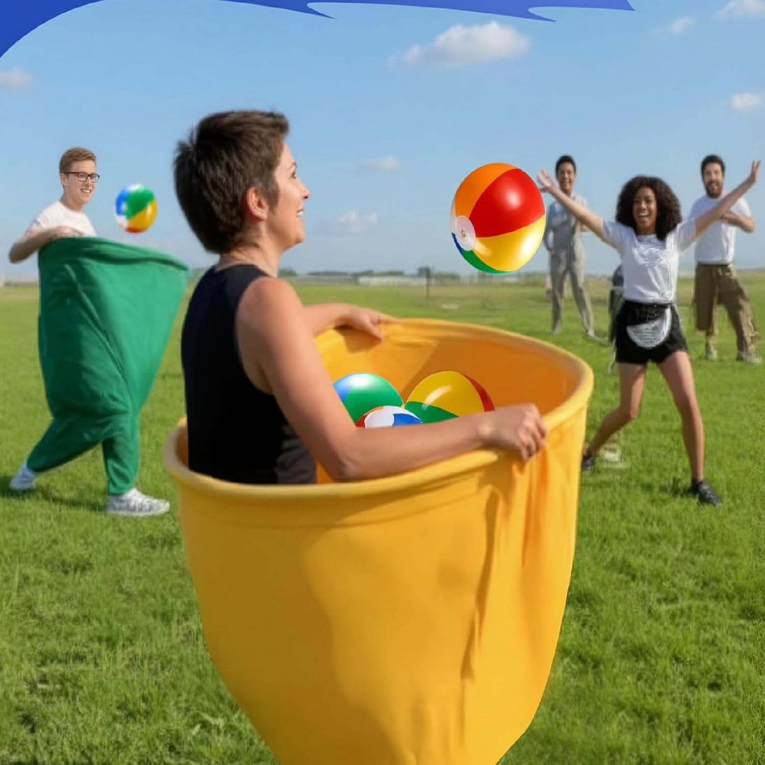 Granny Pants Yard Game Set - Outdoor Family Tossing Game with Bouncy Balls & Air Pump for Teen vs Adults, Team Relay Races and Backyard Parties
