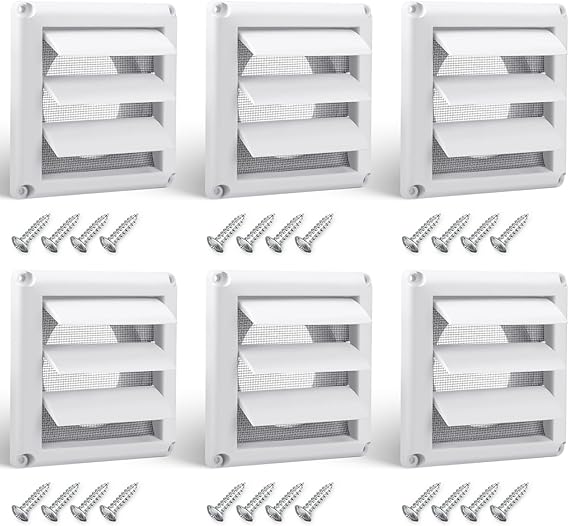 Blulu 6 Pack 4 Inch Dryer Vent Cover Wall Vent Hood Louvered Outside ...