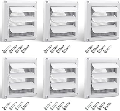 Blulu 6 Pack 4 Inch Dryer Vent Cover Wall Vent Hood Louvered Outside ...