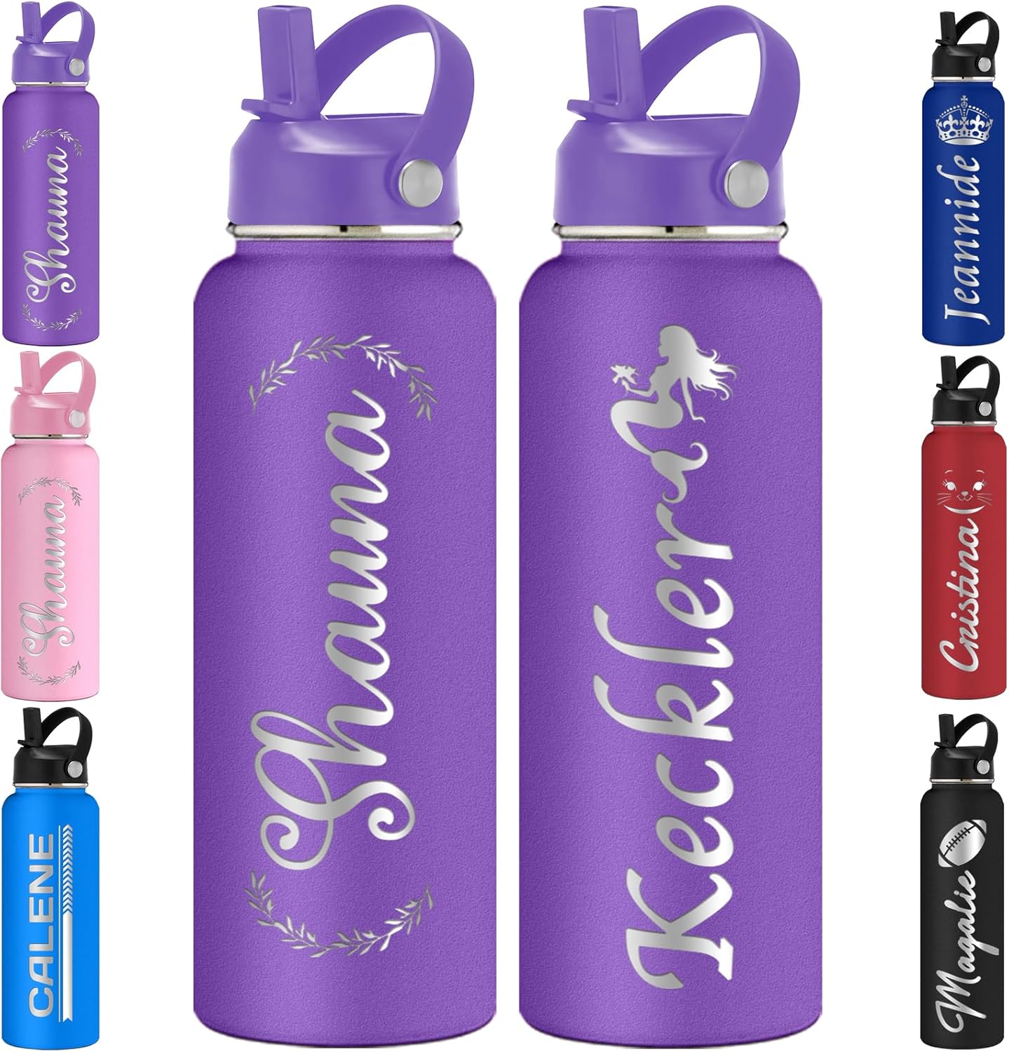 Custom Water Bottle for kids Personalized with Name Bulk Customized Stainless Steel Insulated Bottles Straw Lid Engraved 12oz 18oz 24oz 32oz 40oz Women Men Adults School Cycling Gym Sports