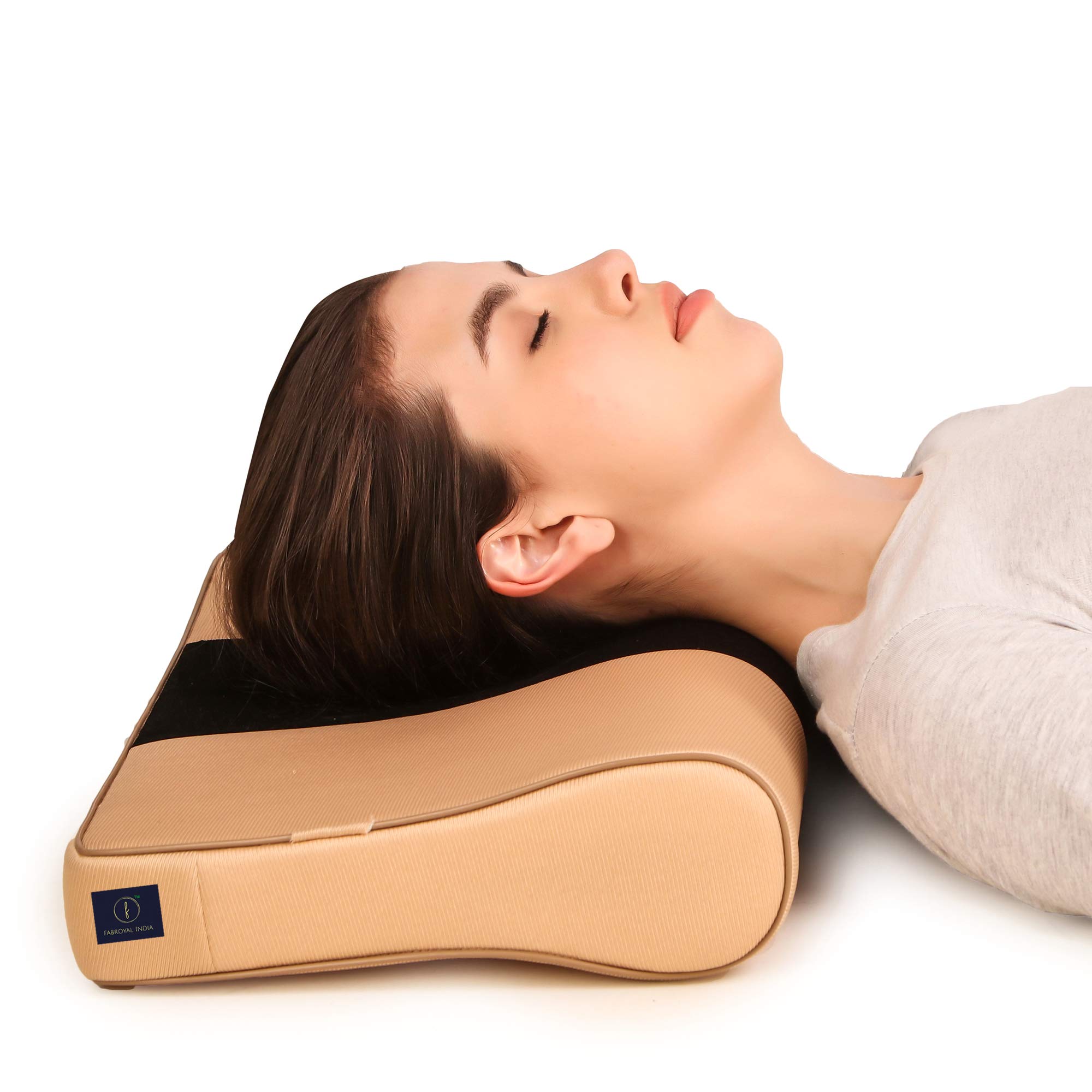 Fabroyal India Cervical Memory Foam Pillow Double Contour Premium Medical Grade Universal Size (Brown&Black)