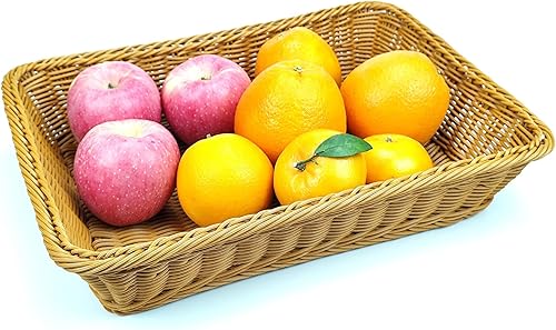 ANRUIDE Cesta de pan de mimbre de polietileno de 16 pulgadas, cesta larga tejida de mesa para alimentos, frutas y verduras, servicio de restaurante,