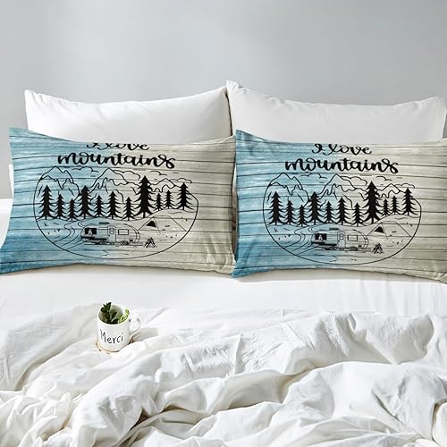 Miniatura 4 de Camper Decor Sábanas de cama Happy Camping, sábana bajera ajustable de campamento con juego de cama de montaña, juego de cama de verano para