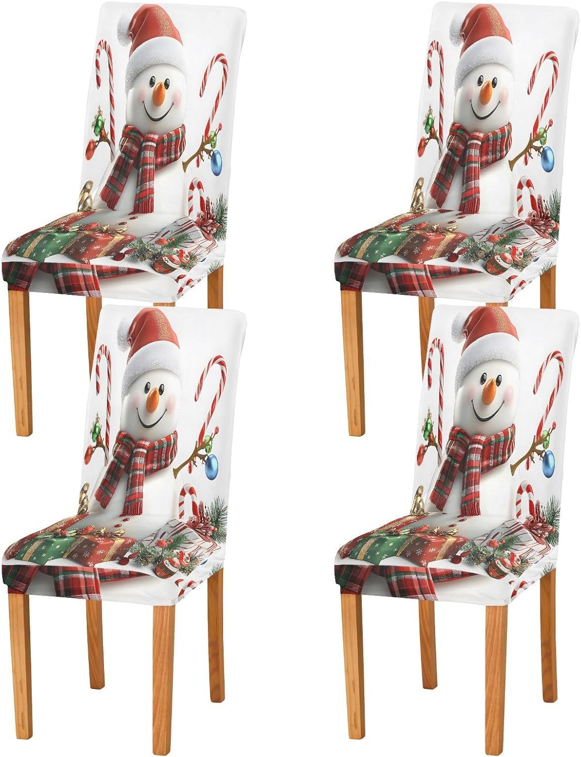 ALAZA Chair Covers for Dining Room, Snowman with Gifts Stretch Chair Cover Sets Chair Protector Removable Washable for Ktichen Restaurant Hotel