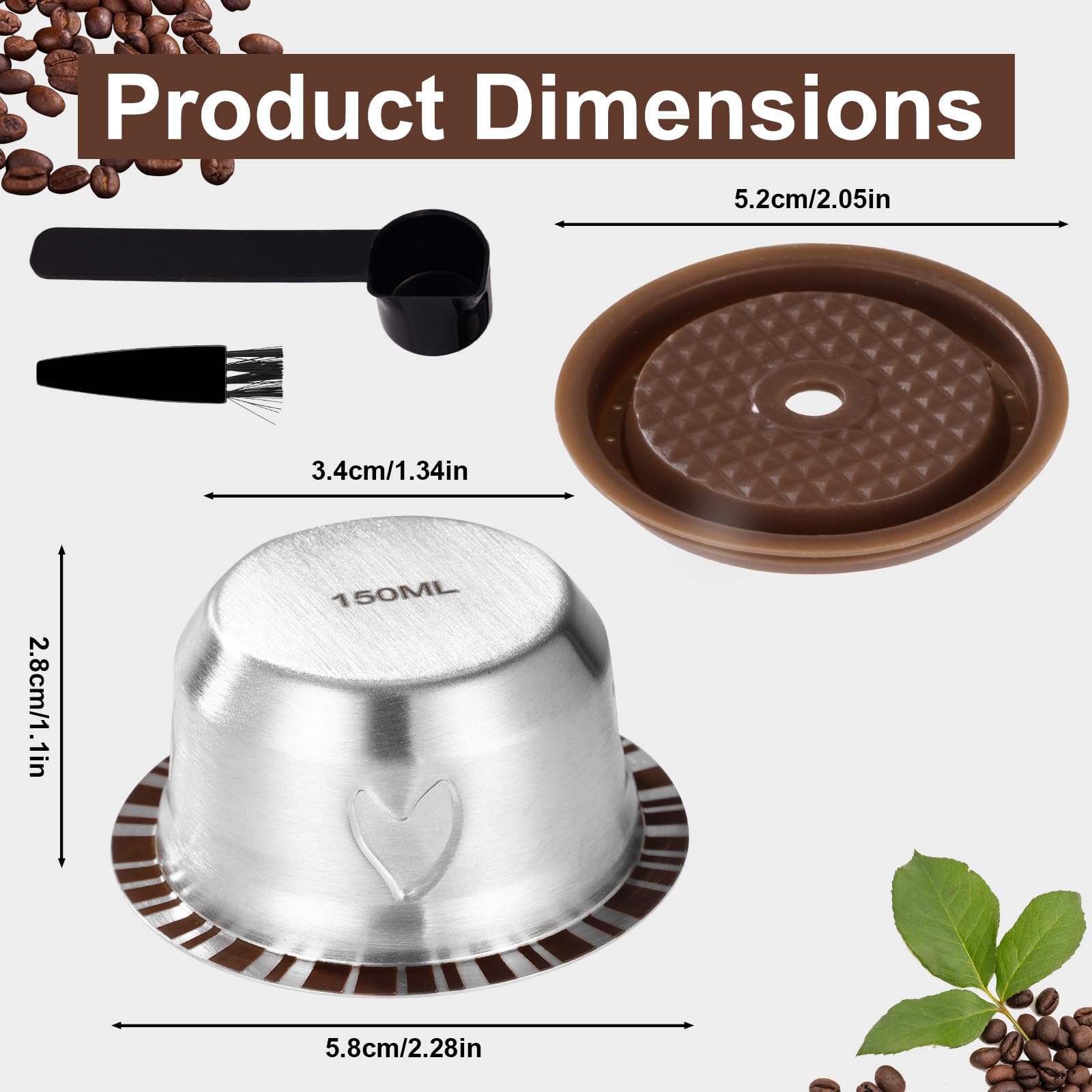 XIHIRCD Capsule Caffè Riutilizzabili Set per Vertuo, Acciaio Inossidabile 150ml Ricaricabili Accessori Capsule Caffe con Coperchio Cucchiaio Pennello Compatibili con Delonghi ENV135 ENV150