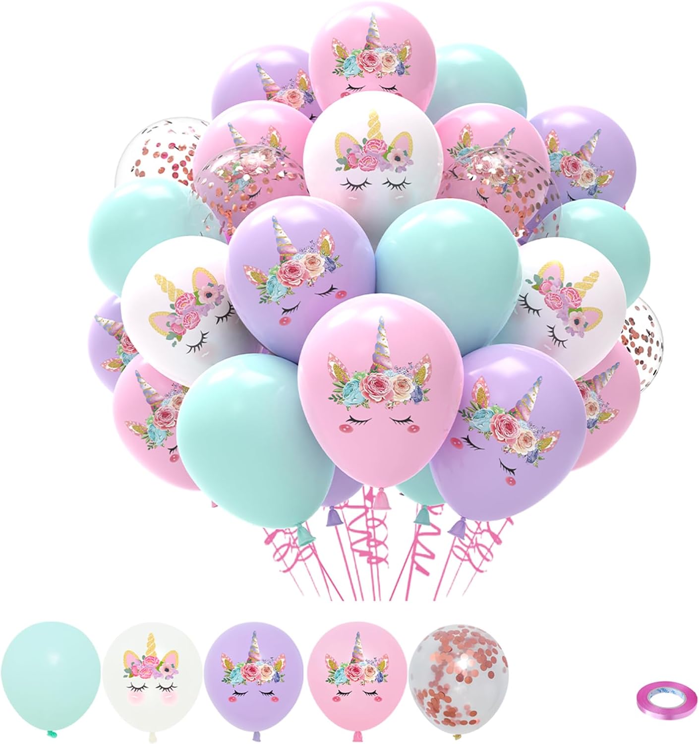 Unicorn Pastel Balloons - 51pcs Light Pink Purple Macaron Tiffany Blue White Confetti Latex Balloons for Girls Women Unicorn Birthday Baby Shower Wedding Princess Party Decorations