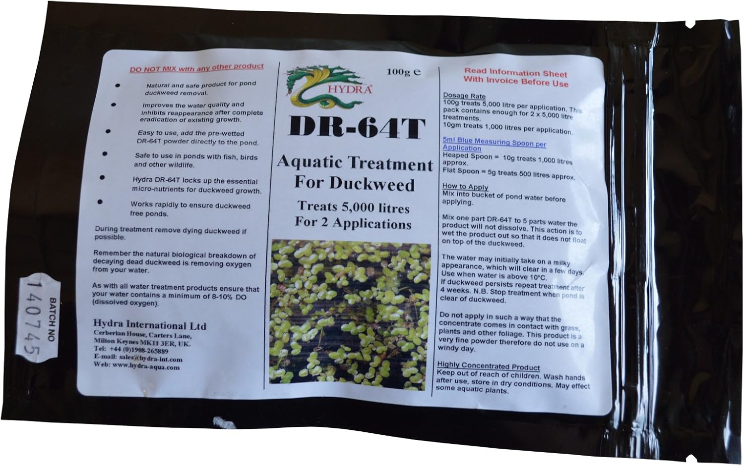 Hydra DR64T 100g Pond Water Treatment Duckweed Remover