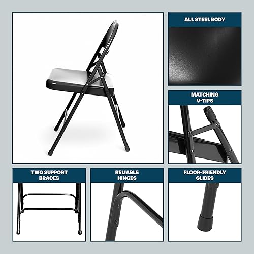 Miniatura 9 de OEF Furnishings Paquete de 4 silla plegable de acero resistente negro