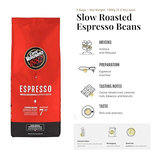 Vista 21 de Caffe Vergnano 1882 Antica Bottega Whole Bean Arabica Medium Roast Espresso, 2.2 lbs Bag - Italian Coffee Beans with notes of Chocolate, Nuts &