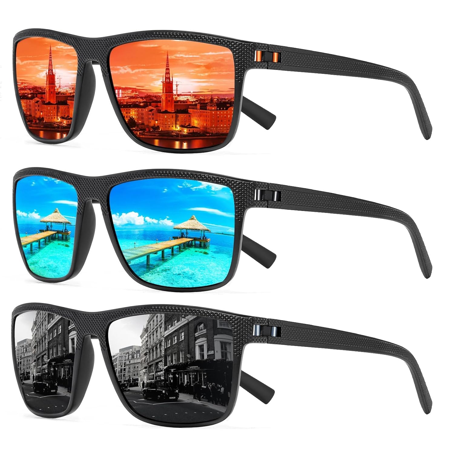 Square Polarized Sunglasses for Men and Women Lightweight Frame Sun Glasses with UV Protection