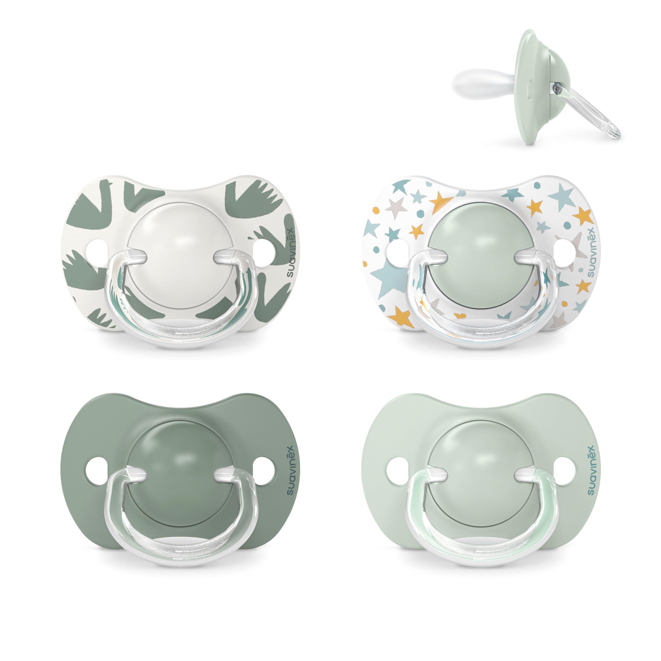 Suavinex, Pack de 2 Chupetes para Bebés 0/6 Meses y Recién Nacidos, con Tetina Fisiológica de Silicona SX Pro Simétrica, Plana y Flexible, Respeta el Desarrollo Bucodental, Birdies Verde — view 36