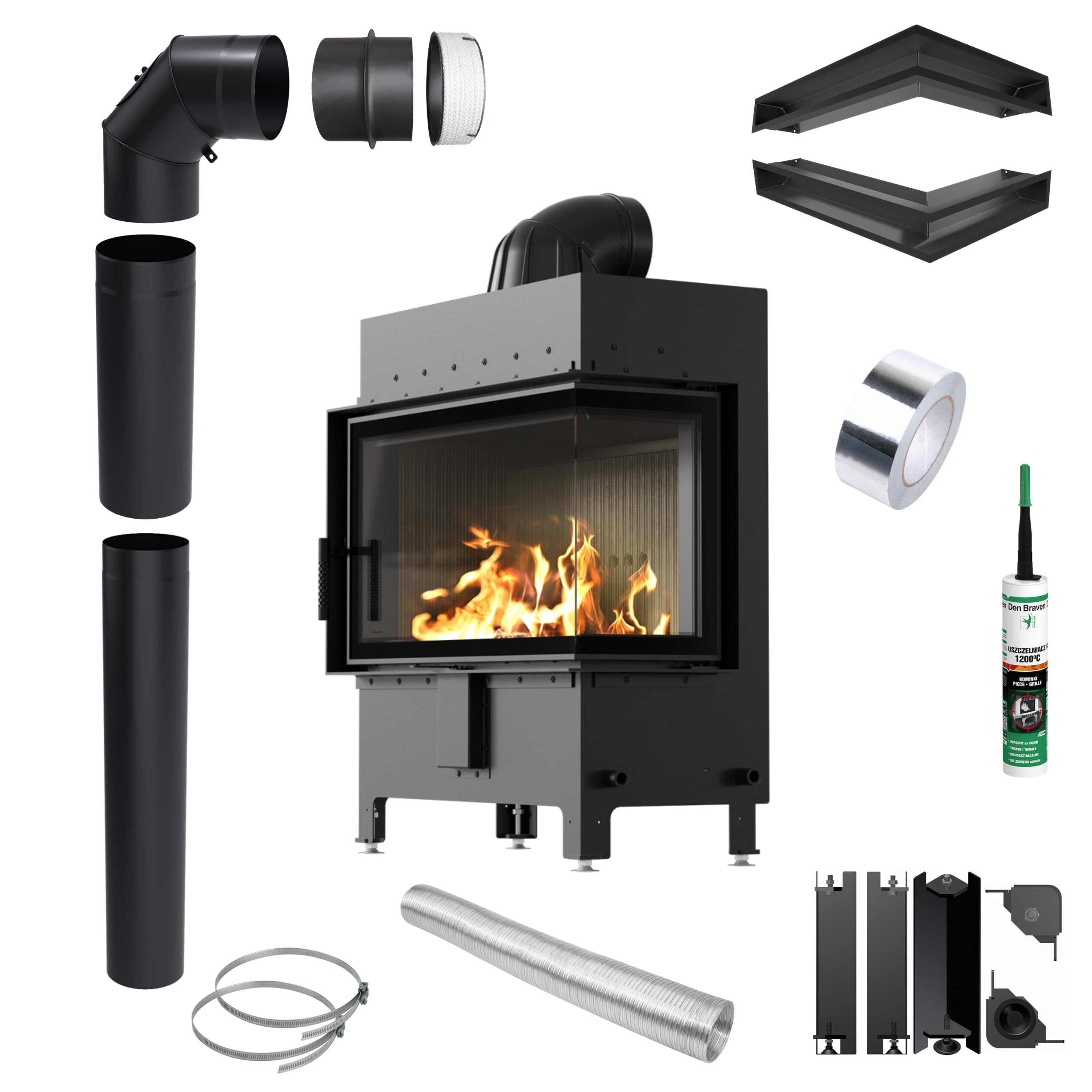 KRATKI Inserto per camino in acciaio a legna LUCY 14 kW Ø200 destro A nero