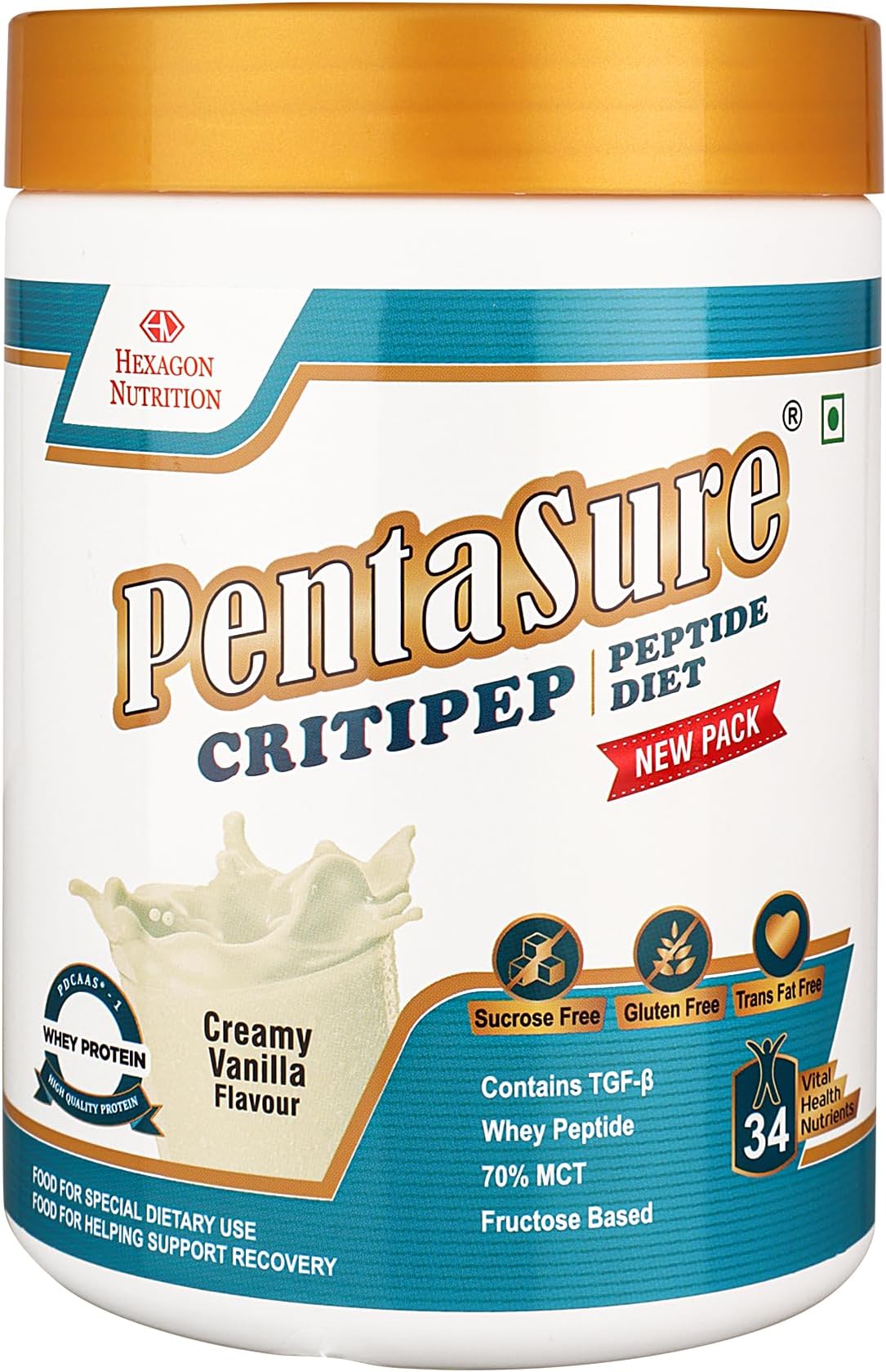Critipep Peptide Diet Powder | Creamy Vanilla Flavor โ 400g | 100% Whey Peptide, MCT, Fructose Based Nutritional Supplement Drink | 34 Vital Nutrients | 20g Protein per 100g | Supports