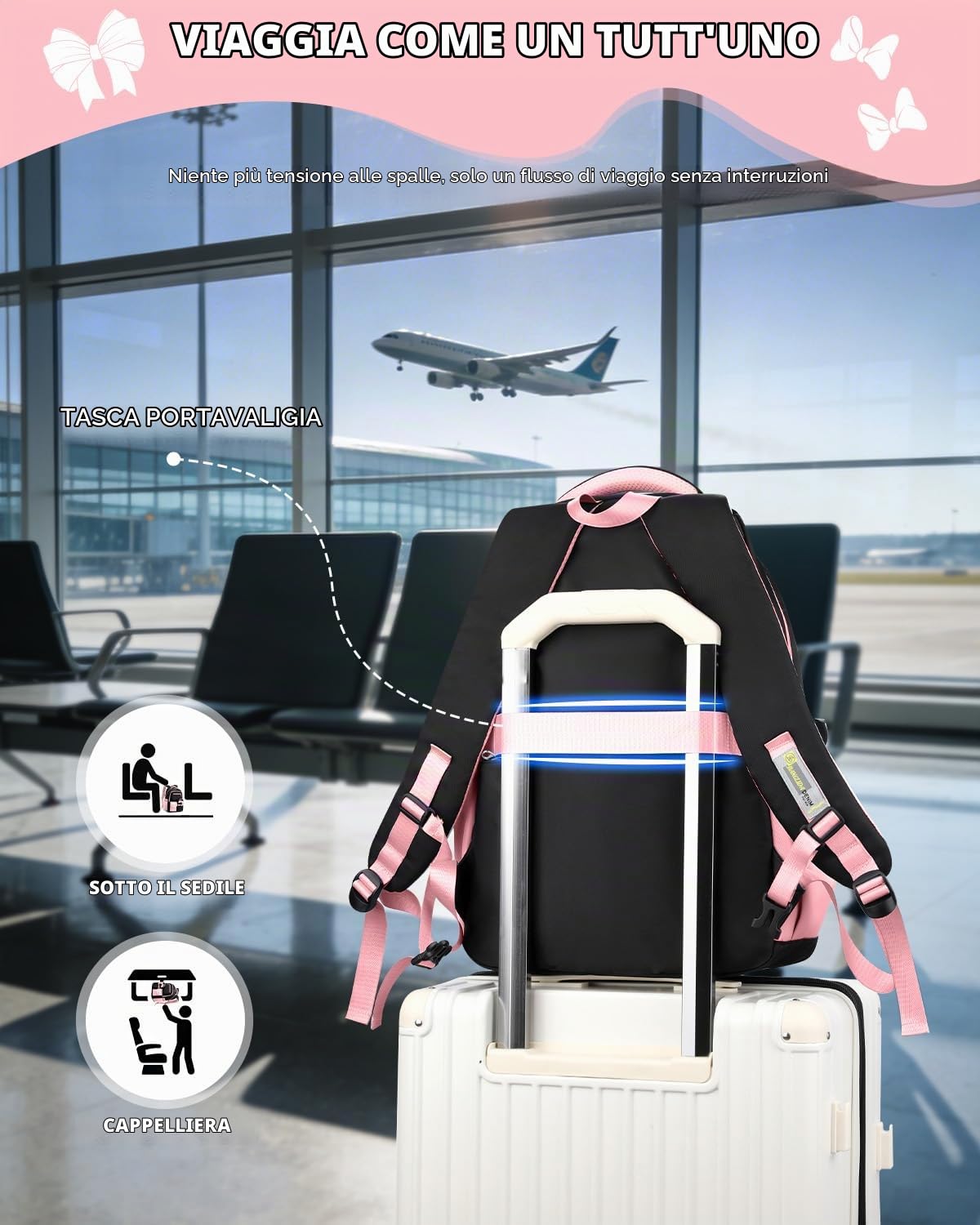 Amythe Zaino per Ragazze Scuola Elementare e Media - Zaino Scuola Grande 30L per Porta PC 15.6", Zaini Casual Impermeabile per Adolescenti 10-18 Anni - Adatto a Carrelli -Rosa