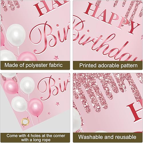 Miniatura 6 de Cartel de cumpleaños de oro rosa para mujeres y niñas pancarta de feliz cumpleaños de oro rosa rosa suministros de fiesta 16 21 30 40 50 60