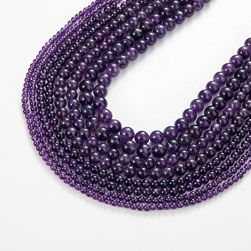Miniatura 4 de 100 cuentas de piedra natural de 0.315 pulgadas de amatista redondas sueltas con cuerda elástica para pulseras, collares, joyería