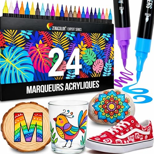 24 Feutres Acryliques Double Pointe Zenacolor