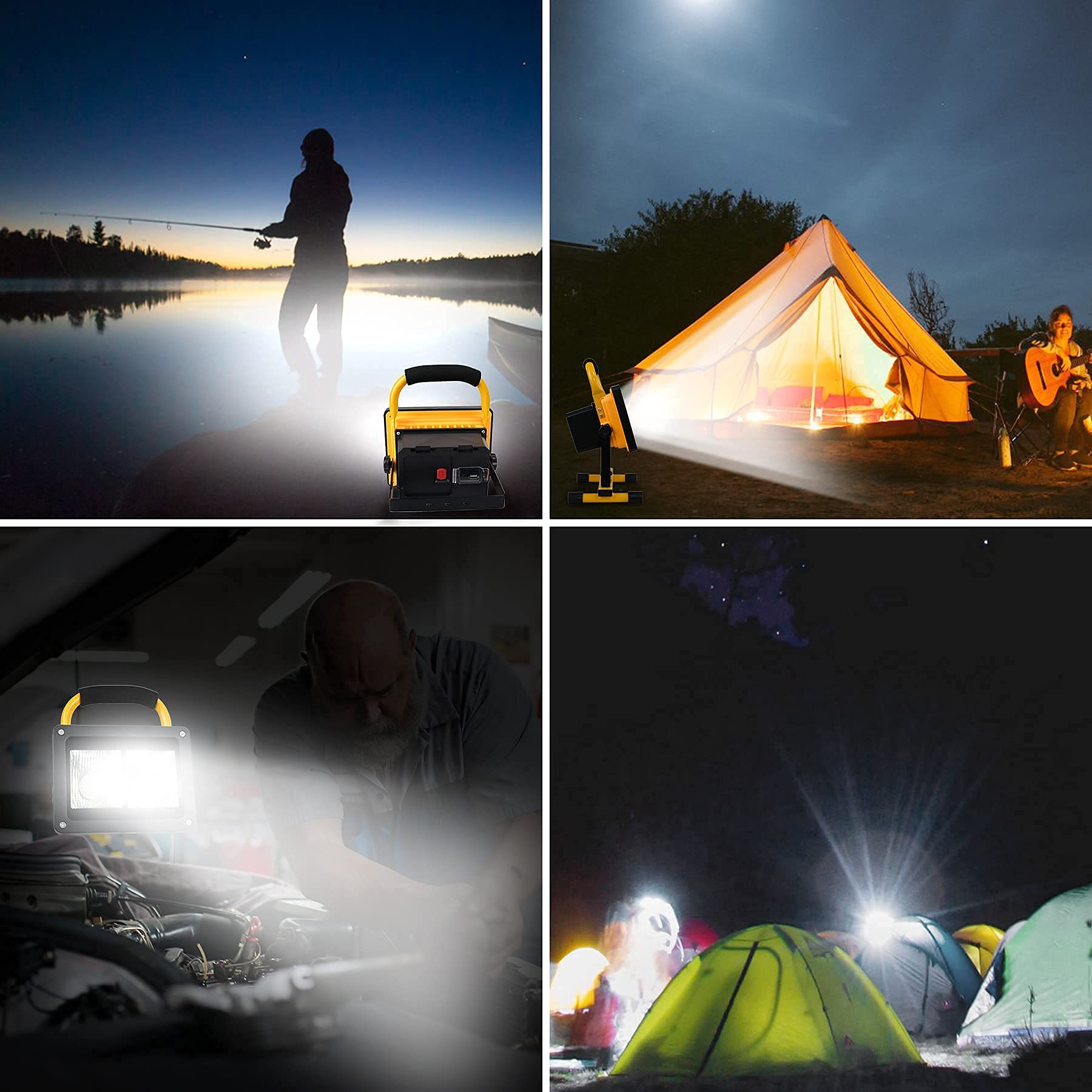 T-SUN Foco de Trabajo LED, Recargable Luz de trabajo 9000mAh, Foco Led Recargable Portátil Recargable USB Plegable para Jardín, Taller, Garaje, Camping, Obra