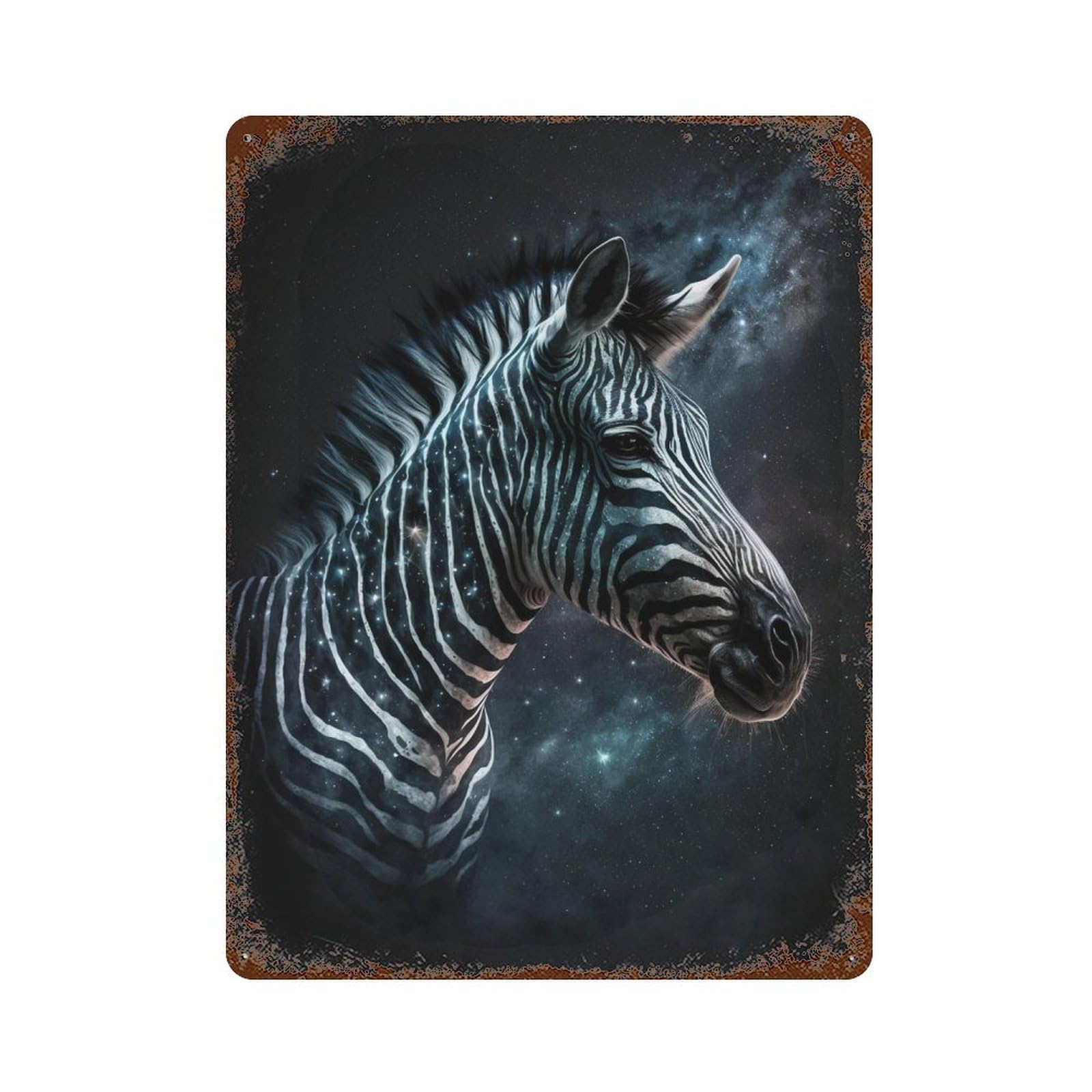 Zebra in Space Art Print Decorative Tin Sign 15.7"x11.8", Shabby Chic Decor for Garage, Pub Or Kitchen