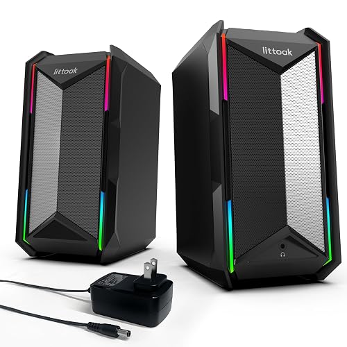 LITTOAK Computer Speakers for Music and Gaming, DC Adapter Powered Speakers