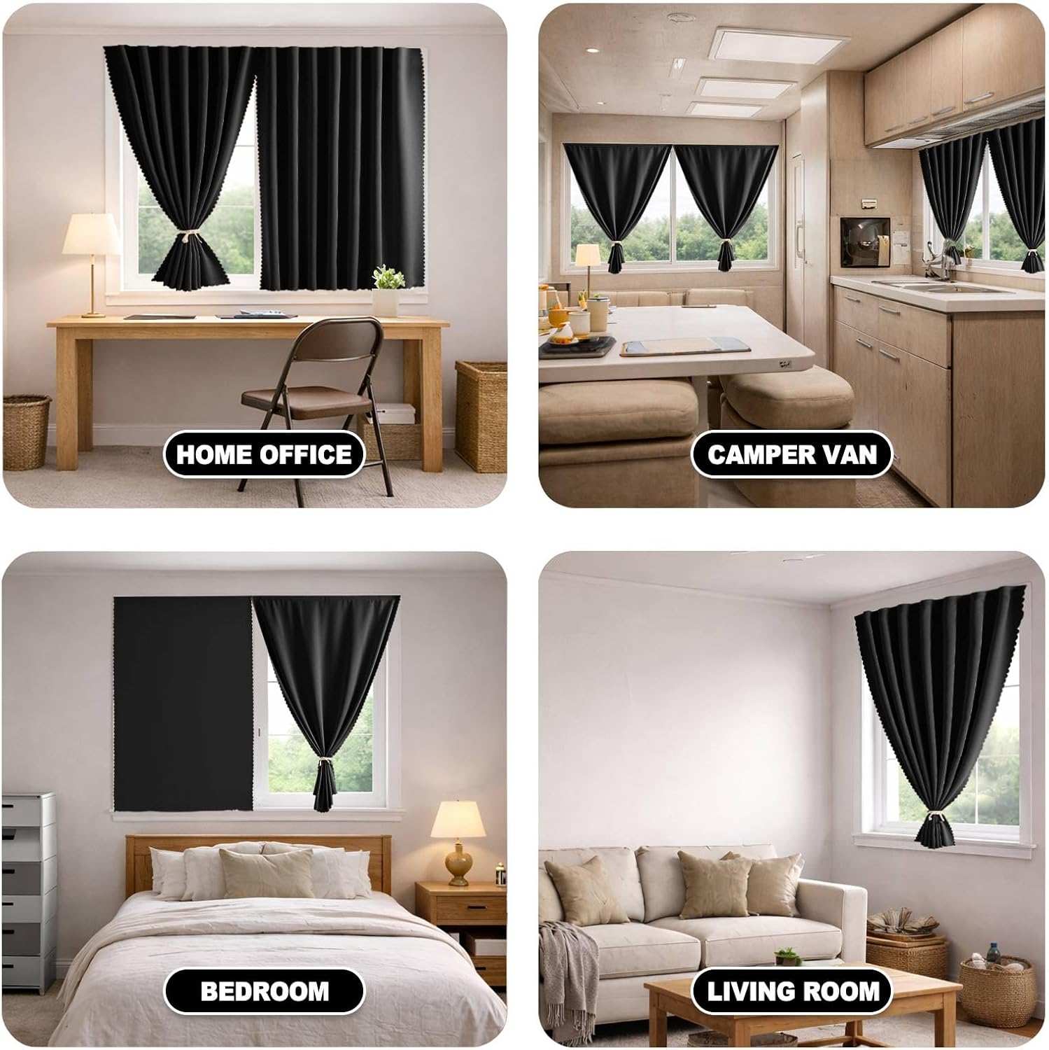 Self Adhesive Curtains for Bedroom, Blackout Curtains, No Drilling, No Rod, Stick-On for Privacy(Black 47 * 59in-1P)