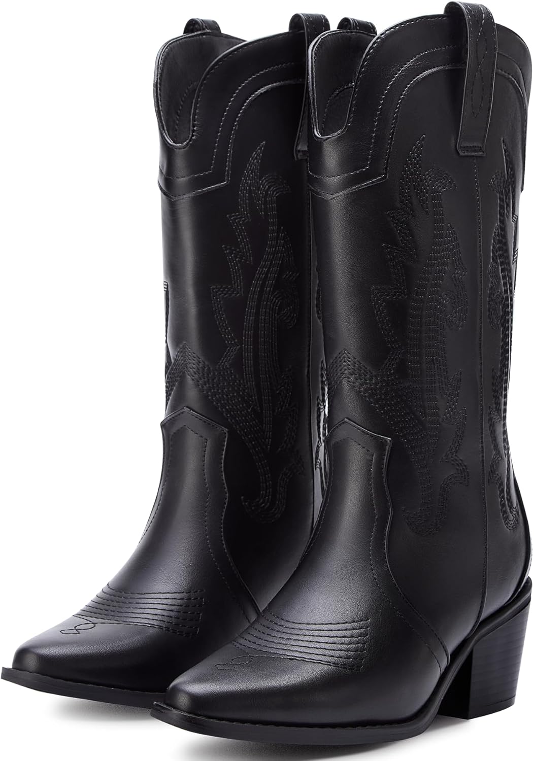 Women's Cowboy Boots Pointed Toe Western Boots Embroidered Mid-Calf Chunky Block Heel Cowgirl Boots - Image 5