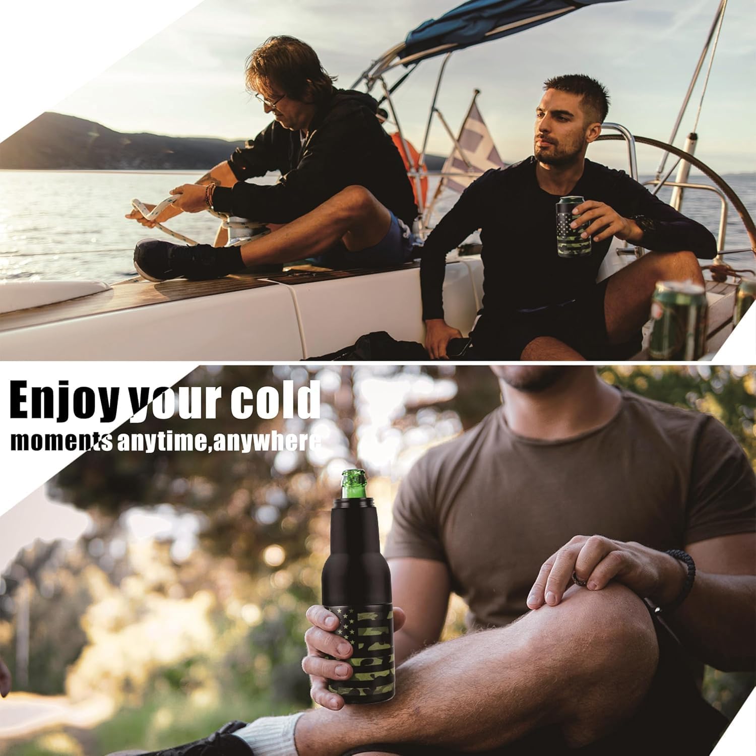 Stepstall 2 Packs Flag Beer Gifts for Men, 4-in-1 Beer Bottle and Can Cooler for 12 Oz. Slim Can, Beer Bottle Insulators Holder Vacuum Stainless Steel - Image 6