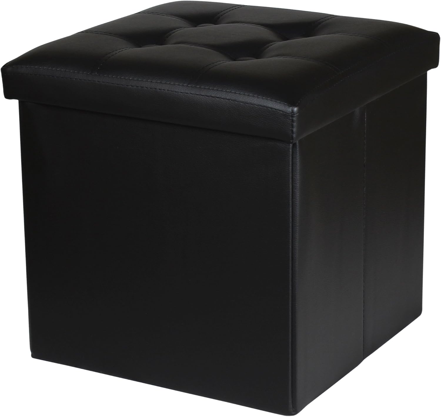 NISUNS OT02 Leather Folding Storage Ottoman Cube Foot Rest Stool Seat.15"x15"x15" (Black)