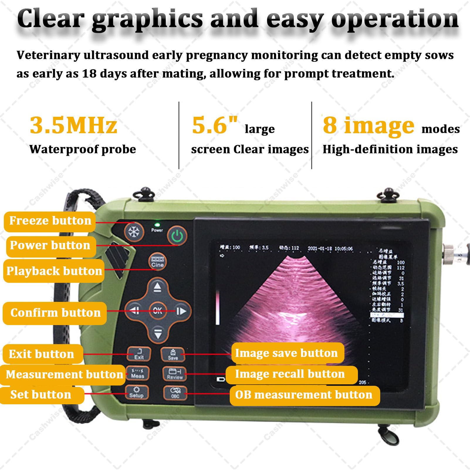 Échographe vétérinaire Portable, sonde 3,5 MHz, écran LED 5,6 Pouces, Images HD, pour la Gestation des porcs, Moutons, Chiens et Chats