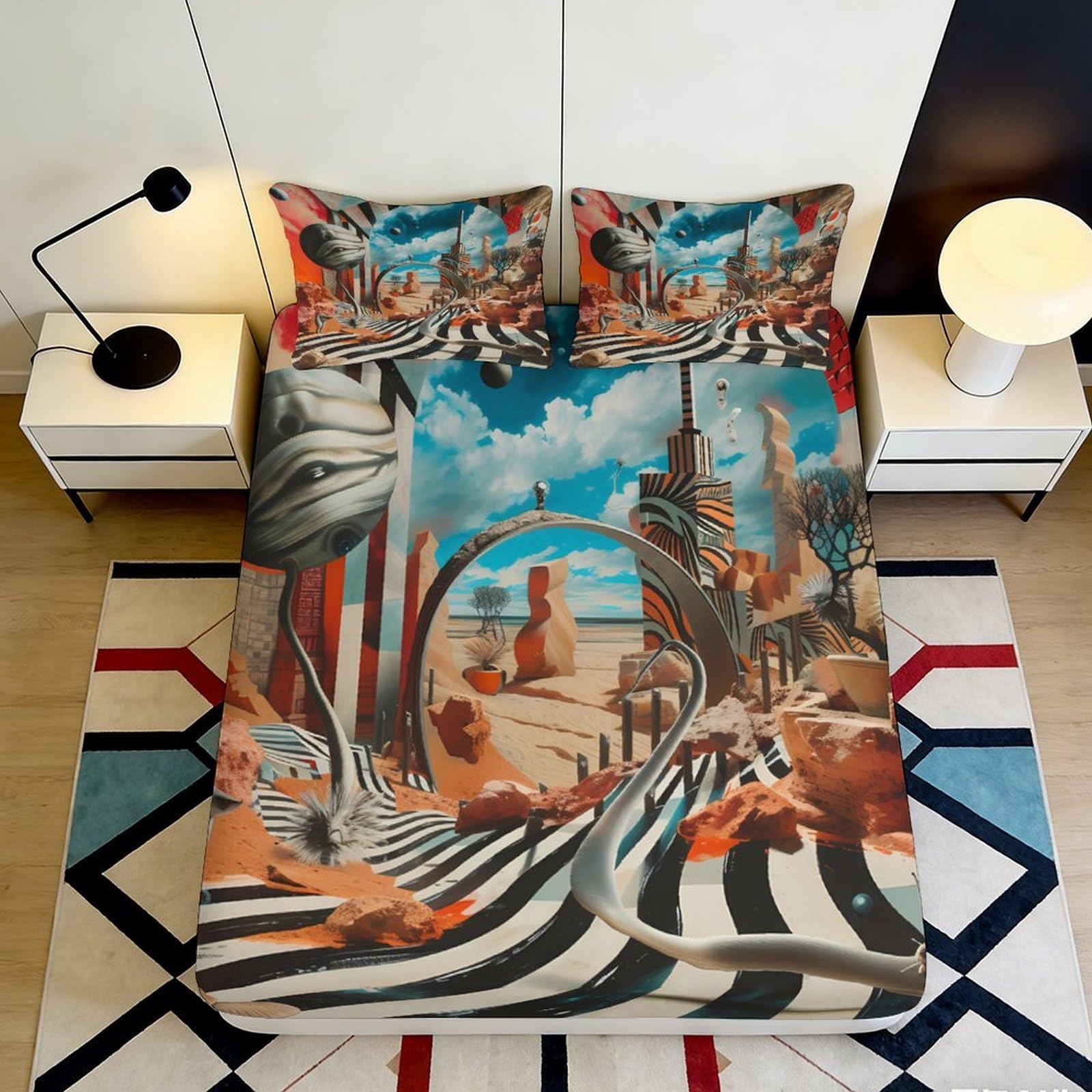 3D Printed Surreal Desert Landscape Fitted Sheet Microfiber Artistic Abstract Bed Cover for Bedroom Dorm Guest Room 90x200x25cm