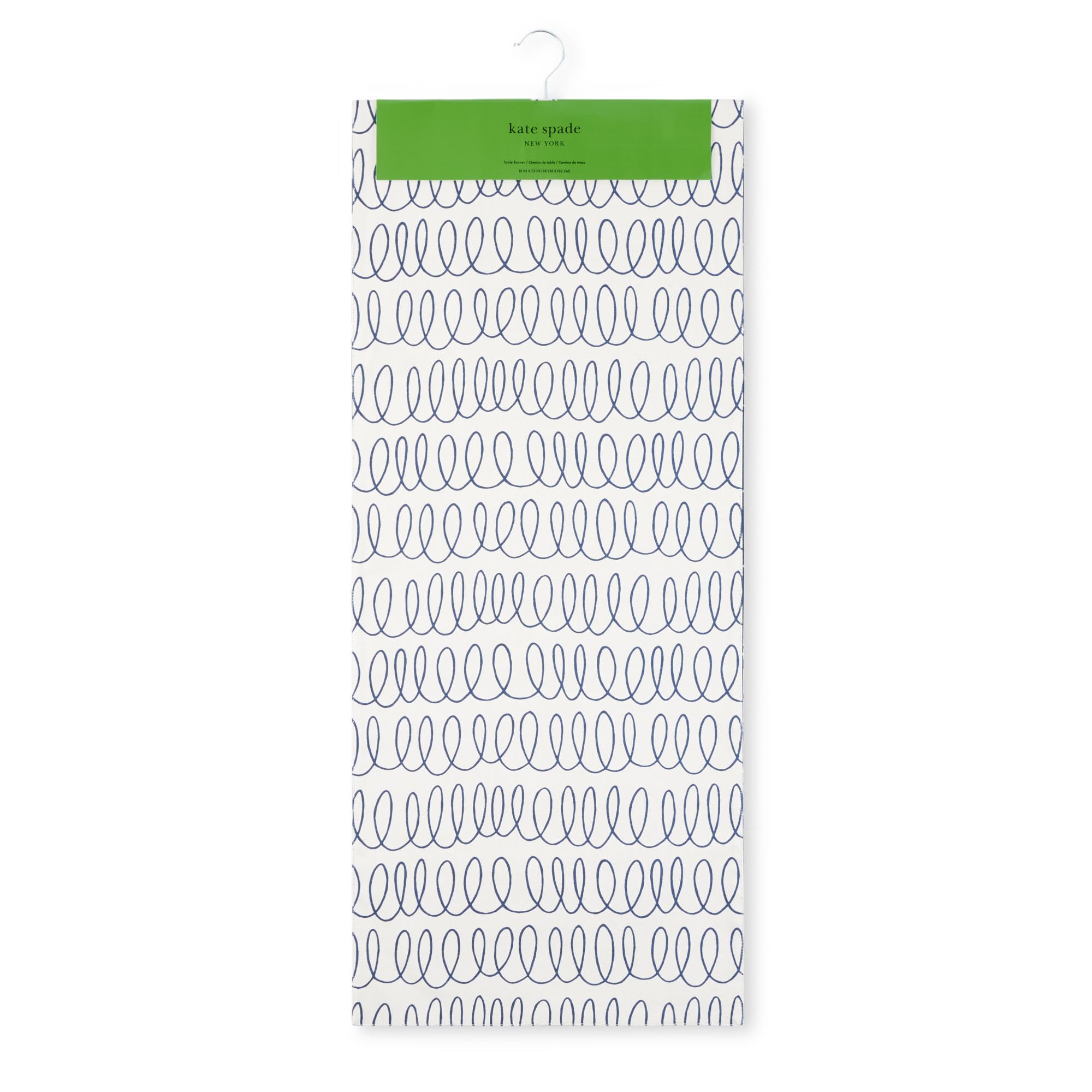 KATE SPADE NEW YORK in The Loop & Joy Doppelseitiger Tischläufer, 100 % Baumwolle, maschinenwaschbar, cremefarben/Marineblau, 38,1 x 182,9 cm