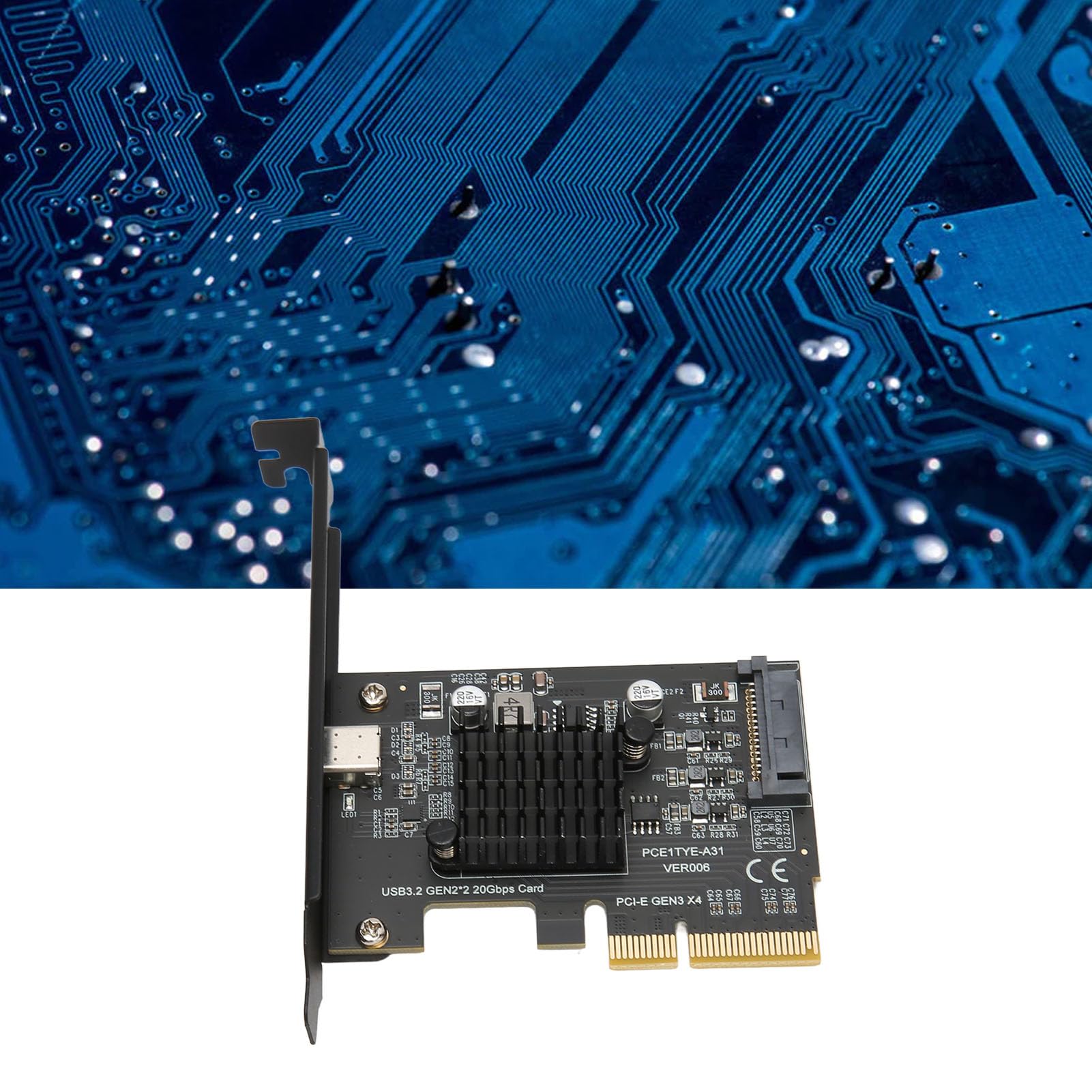 Cryfokt Carte D'extension USB 3.2 Gen 2, Adaptateur PCIe vers Type C avec Connecteur d'alimentation 15 Broches, Transfert de Données 20 Gbit/s, pour PC de Bureau 1011